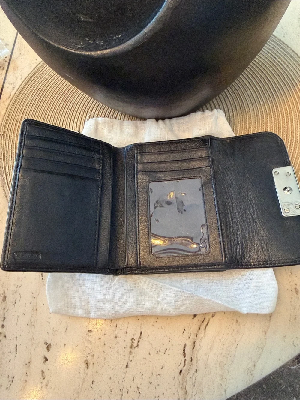 COACH Kristen Black and Khaki Op Art Jacquard Tri-Fold Wallet w/Dustbag